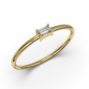 Solid 10k Yellow Gold Baguette Cut Diamond CZ Ring